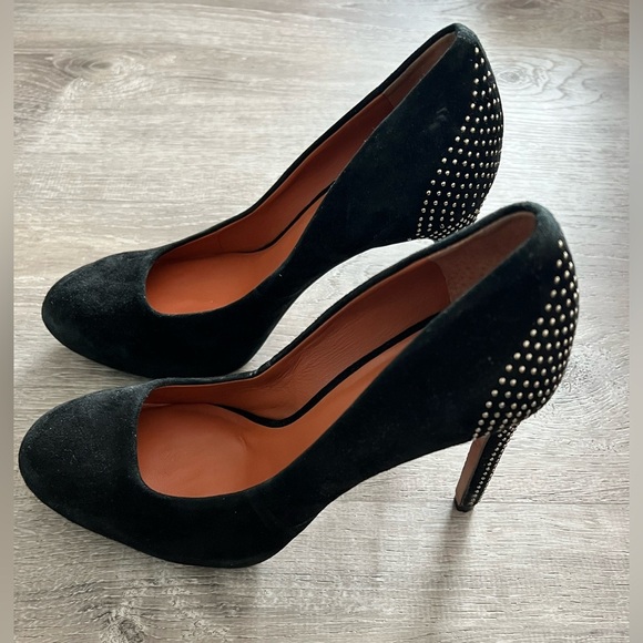 Rebecca Minkoff Azuma Black Suede gold Studded Platform Heels pumps Size 8.5 - Picture 1 of 5